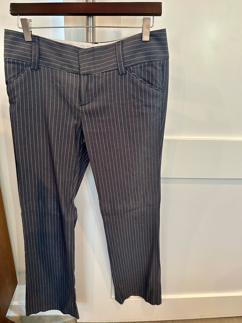 Alice + Olivia Pink Label Tailored Pinstriped Flare Lightweight Pants.